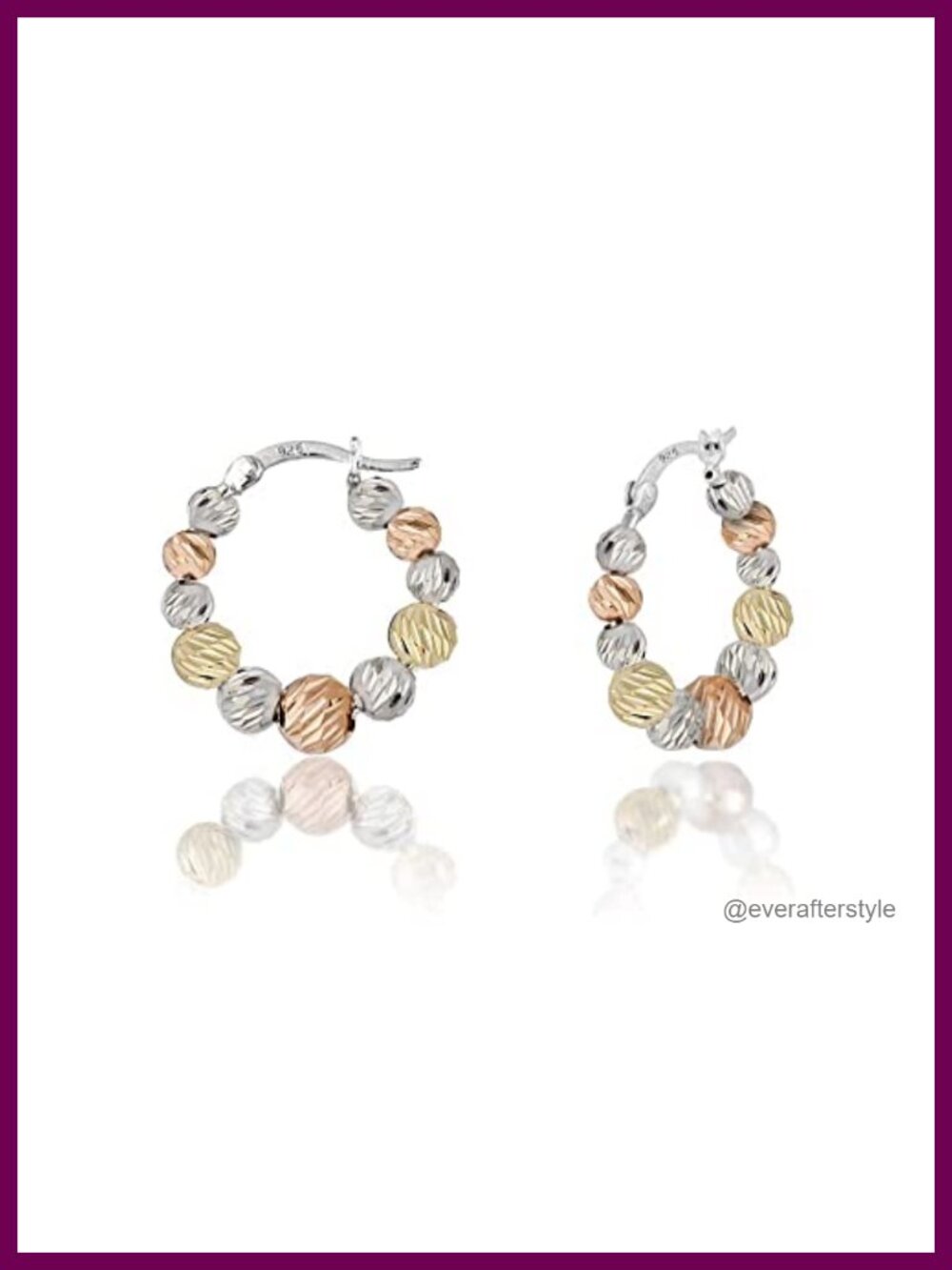 925 Sterling Silver Beaded Round Hoop Earrings, 18K Tri Color Plated,